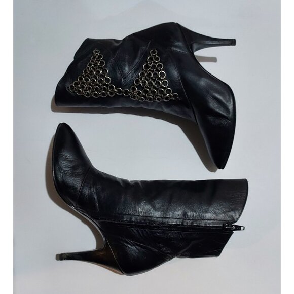 Two Lips Black Leather Boots With Chains Vintage 1980 Size 6 Roughrider - Picture 4 of 11